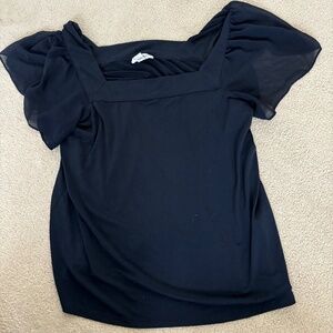 Calvin Klein Navy Blue, Woman’s Short Sleeve Blouse. Square Neck. Medium